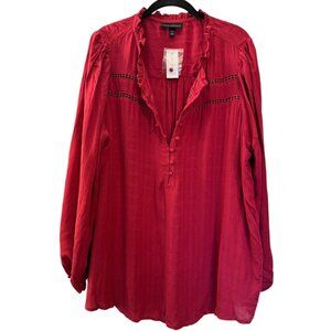 Lane Bryant Womens Blouse Dark Pink Long Sleeve 3/4 button up Size 18/20